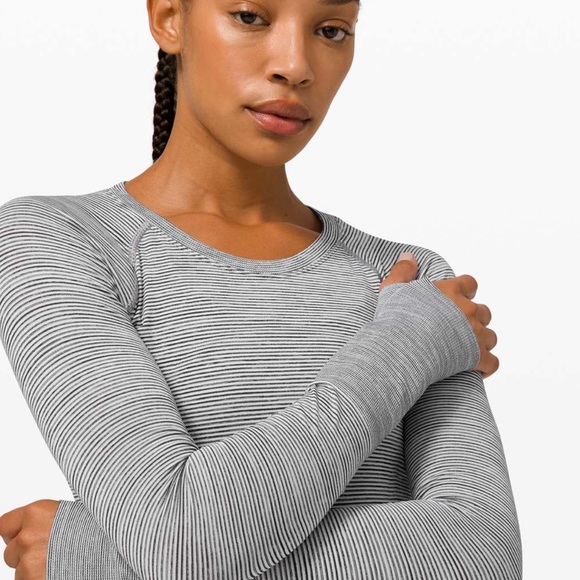 LULULEMON Swiftly Tech 2.0 Striped Gray Long Sleeve Top Shirt - Picture 2 of 9